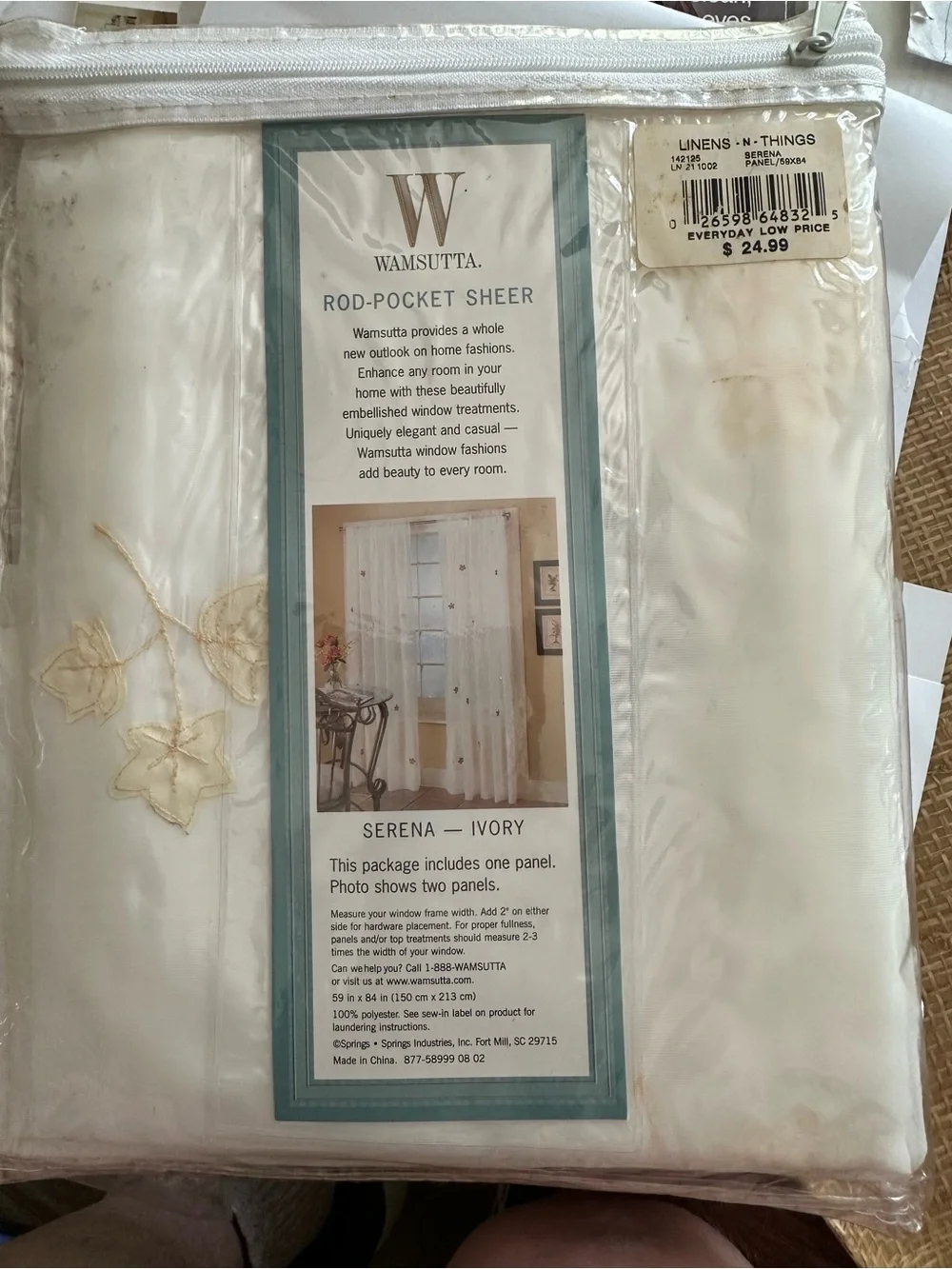Wamsutta Serena Sheer 84” 4 Panels, (2pairs) in White with Gold/Yellow Applique